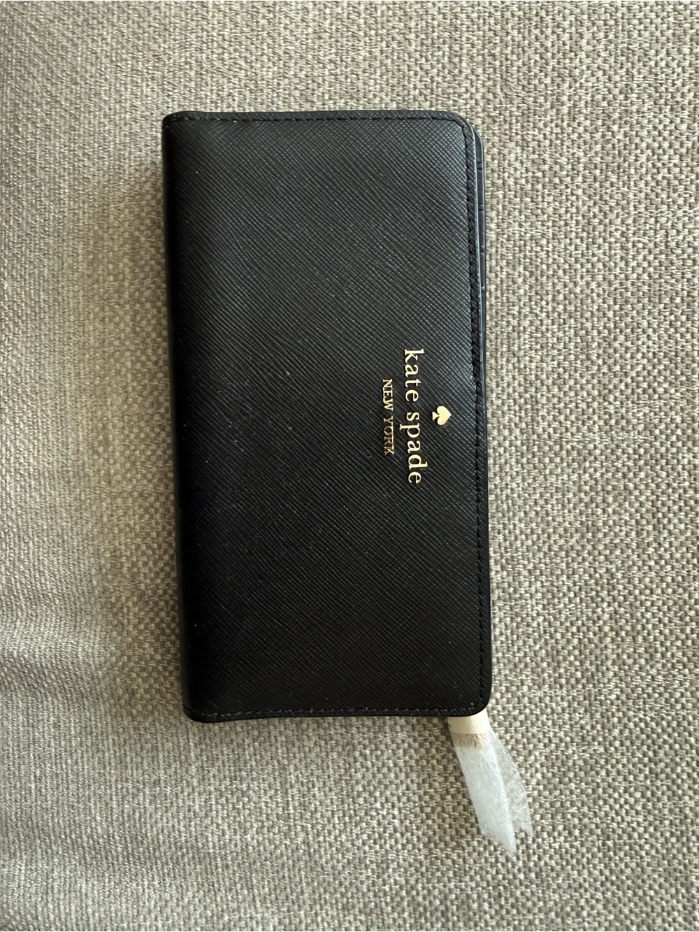 kate spade Black Leather Zip Around Wallet with Gold Logo